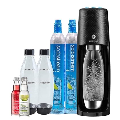 SodaStream Fizzi One Touch Sparkling Water Maker Bundle (Black) with CO2, BPA free Bottles, and 0 Calorie Fruit Drops Flavors