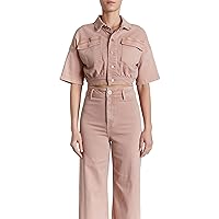 O A T NEW YORK Womens Luxury Clothing Cropped Short Sleeve Denim Jackets With Elastic Waists, Comfortable & Stylish Coats