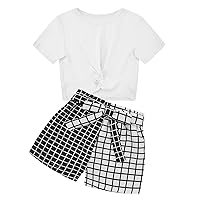 Girl's 2 Piece Summer Outfits Short Sleeve Twist Crop Tops Leopard Print Shorts Set for Girls 8 9 10 12 Years