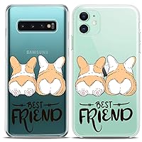 Matching Couple Cases Compatible for Samsung S23 S22 Ultra S21 FE S20 Note 20 S10e A50 A11 A14 Dogs Best Friend Butt Silicone Cover Animal Clear Corgi Cute Art Mate Anniversary BFF Women Gift