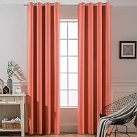 Yakamok Thermal Curtains Blackout Curtain Panels, Room Darkening Solid Grommet Top Window Drapes for Dedroom, 2 Tie Backs Included,（52x84 inch, Coral Orange, 2 Panels