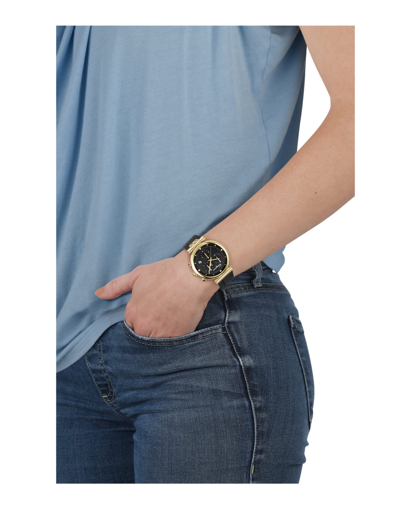 Salvatore Ferragamo Women's Stainless Steel Chronograph Quartz Watch with Silicone Strap, Black, 20 (Model: SFYB00221)