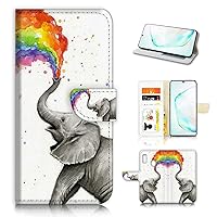 for Samsung Note 10+, Galaxy Note 10 Plus, Designed Flip Wallet Phone Case Cover, A3957 Rainbow Elephant
