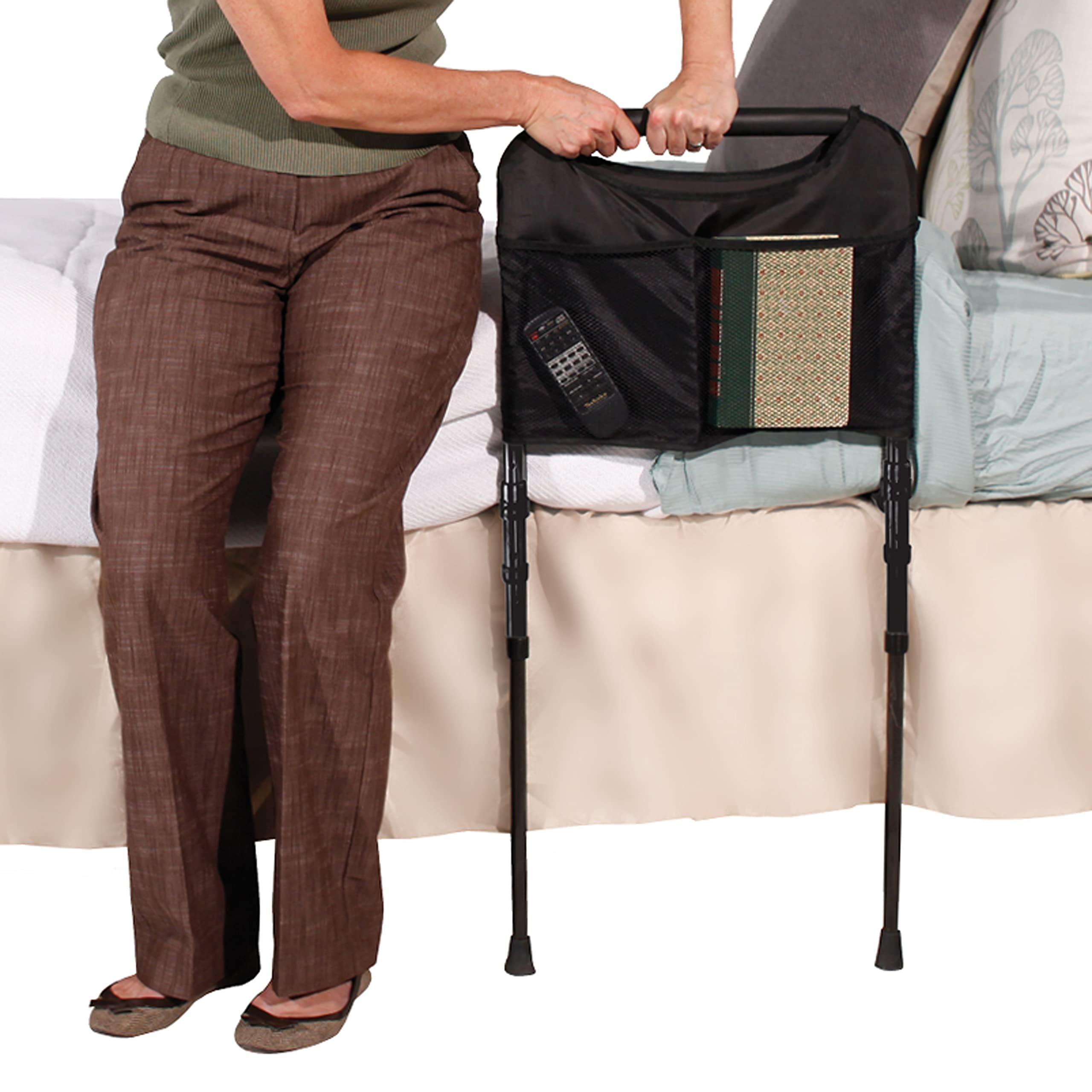 Able Life Sturdy Bed Rail, Adjustable Stand Assist Bed Bar with Support Legs for Fall Prevention, Bedside Rail Mobility Aid with Organizer Pouch for Adults, Seniors, and Elderly, Fits Most Beds