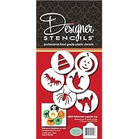 C065 Halloween Cupcake and Cookie Stencil Set with Cat, Candy Corn, Spider, Ghost, Bat and Pumpkin, Beige/semi-transparent