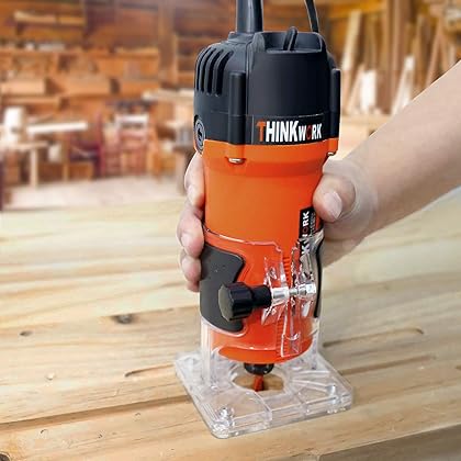 THINKWORK Compact Router, 6.5-Amp 1.25 HP Compact Wood Palm Router, Wood Trimmer with 15 pieces 1/4