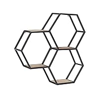 Dealya Black Metal Honeycomb Wall Shelves with Wood Bottoms