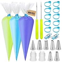 Piping Bags and Tips Set - 100 12Inch Disposable Pastry Piping Bags for Royal Icing with 7 Frosting Tips, 10 Icing Bags Ties, 2 Scriber Needle - Tipless Piping Bags Kit for Cookies & Cake Decorating Piping Bags and Tips Set - 100 12Inch Disposable Pastry Piping Bags for Royal Icing with 7 Frosting Tips, 10 Icing Bags Ties, 2 Scriber Needle - Tipless Piping Bags Kit for Cookies & Cake Decorating
