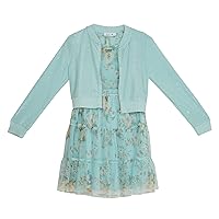 Beautees Girls' Bomber Jacket and Flutter Sleeve Tiered Mesh Dress Set