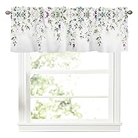 Spring Summer Eucalyptus Leaf Kitchen Curtains Valances for Windows Sage Green Leaves Purple Floral Valance Rod Pocket Window Curtain 1 Panel for Window Treatment Decorations 54x18inch