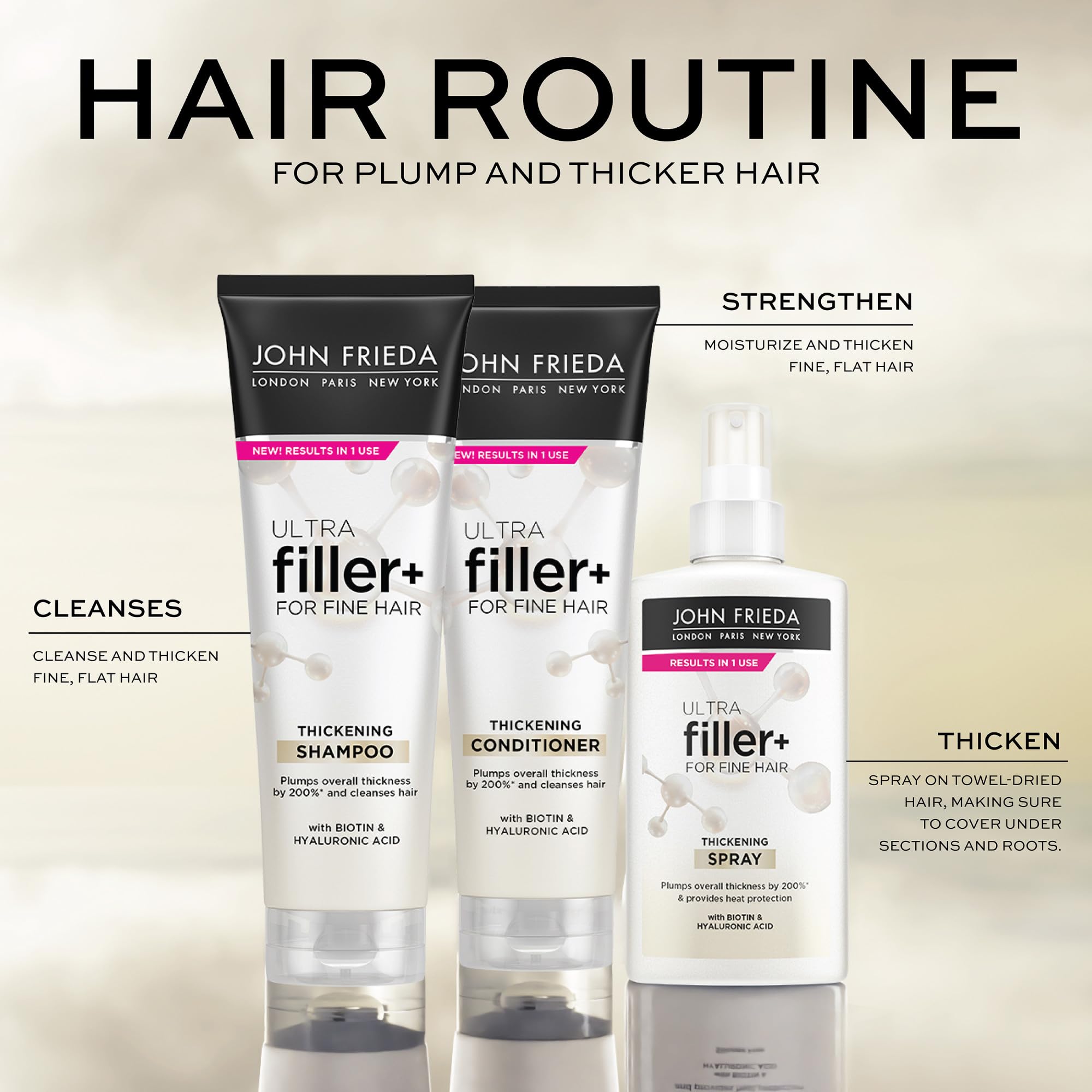 John Frieda ULTRAfiller+ Thickening Shampoo for Fine Hair, Volumizing Shampoo, Biotin and Hyaluronic Acid Hair Thickening Shampoo for Women and Men, 8.3 Oz