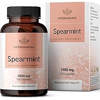Spearmint 100 Capsules - 1000 mg - Organic Mentha Spicata Dietary Daily Supplement - Natural Support for Digestive & Respiratory Function - for Stress Relief - Vegan, Non-GMO