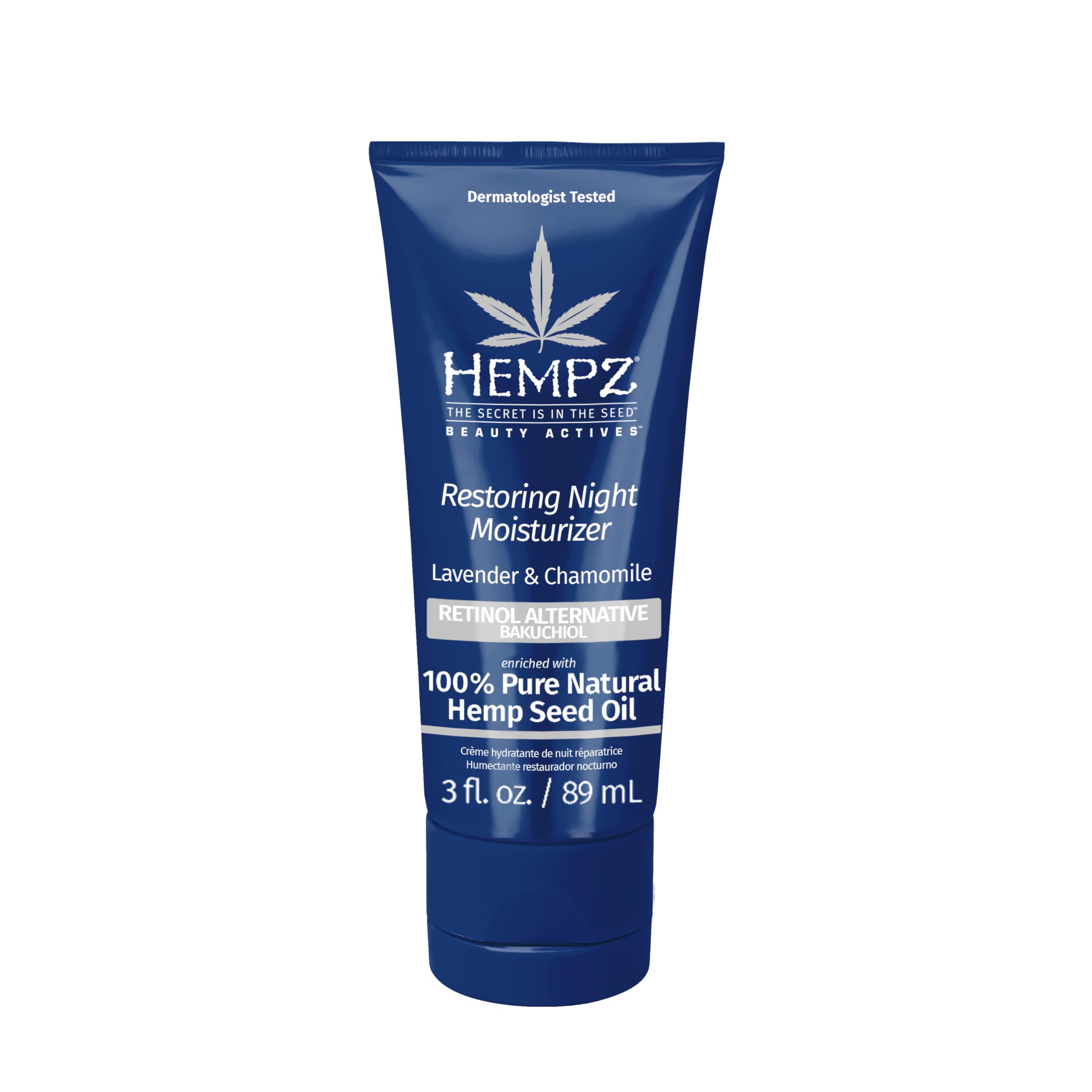 Hempz Lavender & Chamomile Restoring Night Moisturizer - Hydrating Night Cream Rich with Minerals, Vitamin C, & Hempseed Oil to Hydrate & Repair Extremely Dry or Sensitive Skin, for Face & Body, 3 Oz