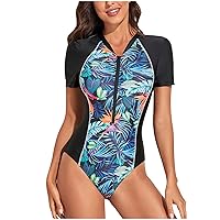 Womens One Piece Swimsuits Conservative Color-Blocking Sexy Backless Tummy Control Sports Training Swimwear