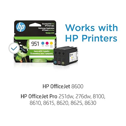 HP 951 Cyan, Magenta, Yellow Ink Cartridges | Works with HP OfficeJet 8600, HP OfficeJet Pro 251dw, 276dw, 8100, 8610, 8620, 8630 Series | Eligible for Instant Ink | CR314FN, Combo 3-Pack