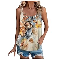 Womens Tank Tops Floral Printed Summer Shirts Loose Fit Sleeveless Halter Tops Scoop Neck Trendy Casual Blouse