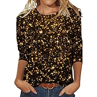 Sequin Pullover T-Shirt Design Three Sleeved Round Neck Fashion Solid Color Simple Tops Women's Loose Pleated Shirts
