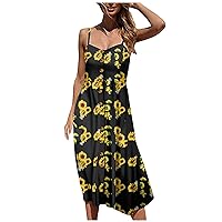 Women's Casual Dress Camisole Printed Beach Midi Dress Knee Length Backless High Waist Button Down Sleeveless
