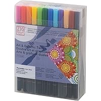 ZIG ART & GRAPHIC TWIN 48 colors set, 0.8mm fine tip and the flexible brush, For illustrating, cartooning, Professional quality, AP-Certified, Odourless, Xylene Free, Made in Japan