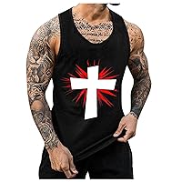 Men's Sports Tank Tops Cross Print Athletic Gym Bodybuilding Fitness Sleeveless Shirts for Beach Running Workout