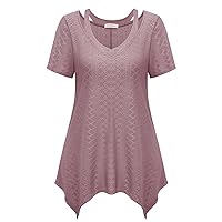 Bulotus Womens Short Sleeve Tunic Tops Cut Out V Neck Dressy Casual Loose Fit Long Tops