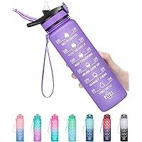 32oz Leakproof Motivational Sports Water Bottle with Straw & Time Marker, Flip Top Durable BPA Free Tritan Non-Toxic Frosted Bottle Perfect for Office, School, Gym and Workout (Cotton Candy)
