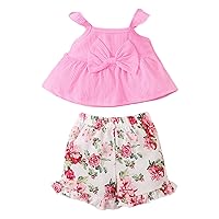 Infant Baby Girls 3Pcs Casual Clothes Flying Sleeve Ribbed Pattern Elastic Waistband Summer Outfits with Headband