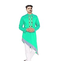 Lakkar Haveli Indian Men Embroidered Kurta Wedding Wear Shirt Ethnic Party Wear Kurta Teal Color Plus Size