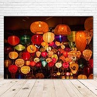 Asian Vietnam Chinese Lanterns Photography Backdrop Colorful Lanterns Chinese Lunar New Year Backdrop Spring Festival Eve Photo Background Family Reunion Kids Celebration Holiday Party Banner
