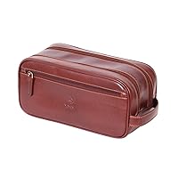 Mens Leather Wash Bag Travel Toiletries Kit AZ10 Brown, Brown, Small, Toiletry Bag