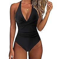 SUUKSESS Women Sexy Tummy Control One Piece Swimsuits Halter Push Up Bathing Suits