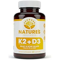 Vitamin K2 (mk7) with D3 Supplement for Best Absorption - 2-in-1 Support for Heart Health and Strong Bones | Vitamin D & K Complex | D3 5000 IU + K2 100 mcg | GMO & Gluten Free - 60 Count