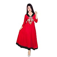 Women's Embroidered Dress Indian Frock Suit Long Tunic Casual Maxi Dress Black & Red