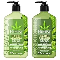 Hair Shampoo (17 Oz) & Conditioner (17 Oz) - Tea Tree & Chamomile – Promotes Hydrating, Softening, Moisturizing, Growth & Strengthening of Dry, Damaged & Color Treated Hair