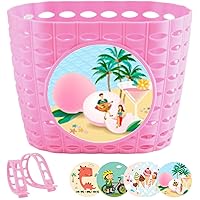 Kids Bike Basket, Cute Bike Basket for Kids Durable Basket Front Fit for Most Bike Handlebar Bike Basket with Stickers ＆ Straps for School, Outdoor, Cycling Type 1 Sporting Items