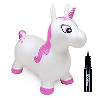 WADDLE Bouncy Hopper Inflatable Hopping Animal, Indoors and Outdoors Toy for Toddlers and Kids, Pump Included, Boys and Girls Ages 2 Years and U (White Pink Unicorn)