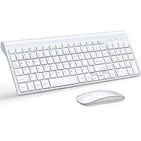 TopMate Wireless Keyboard and Mouse Ultra Slim Combo, 2.4G Silent Compact USB Mouse and Scissor Switch Keyboard Set with Cover, 2 AA and 2 AAA Batteries, for PC/Laptop/Windows/Mac - White