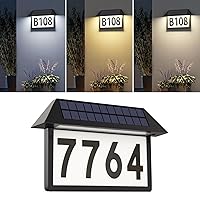 Solar Address Sign, Lighted House Numbers Waterproof, 3-Color Lighting Modes LED Illuminated Address Plaque, Wall Mount Address Number for Home