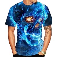 Men's Planet Top 3D Printed T-Shirt Shirt Casual Short-Sleeved T-Shirt Blue Skull