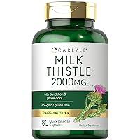 Milk Thistle 2000mg | 180 Capsules | with Dandelion & Yellow Dock | Non-GMO, Gluten Free