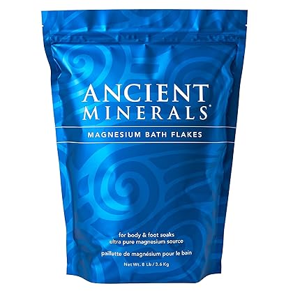 Ancient Minerals Magnesium Bath Flakes - Bathing Alternative to Epsom Salt - Soak in Natural Salts - High-Absorption Efficiency for Relaxation, Wellness & Muscle Relief - 8 lbs
