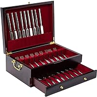 Wooden Silverware Chest without Silverware Double-layer, Silverware Box Storage for Silver, Silverware Case with Handle and Felt Lined, Flatware Chest for 12 or 16 or more sets of Utensils