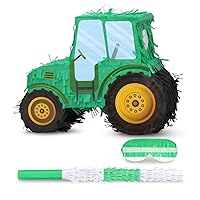 Tractor Pinata Bundle with a Blindfold and Bat(15.8 x 6.7 x 12 Inches), Kids Excavator Pinata for Construction Birthday Parties, Boys Birthday Party Supplies