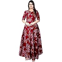 Jessica-Stuff Women Printed Rayon Blend Stitched Anarkali Gown (Maroon) (1215)