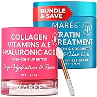 MARÉE Ultimate Hydration & Repair - Lip Mask with Hyaluronic Acid & Coconut Oil & Hair Mask with Coconut Oil & Keratin - Nourish & Hydrate Dry Cracked Lips, Conditioner for Fine, Curly & Frizzy Hair