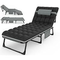 Suteck Camping Cot, 5+2 Positions Adjustable Reclining Folding Camping Cot Sleeping Bed Cots for Adults Outdoor Portable Chaise Lounge Chair W/Carry Bag Pillow Cushion for Home Nap Beach Travel