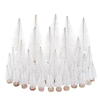 40Pcs Mini Christmas Trees Artificial Mini Pine Trees with Wood Base Sisal Trees Bottle Brush Trees Assorted Color for Christmas Decoration Winter Ornaments (White)