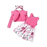 PATPAT Outfits for Toddler Girls 2 Piece Toddler Girl Patterned Print Dress and Long Sleeves Cardigan Set