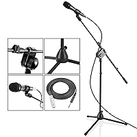 Dynamic Microphone and Tripod Stand Arm Mic Length 7.48'' Inch w/Acoustic Pop Filter-Includes 15' ft XLR Cable, Black (PMKSM20)
