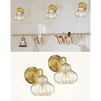 ELYONA Gold Bubble Glass Wall Sconces, Modern Bathroom Vanity Light Fixtures, Industrial Wall Mount Lamps for Farmhouse Bedroom Kitchen Living Room Hallway, Vintage Brushed Gold, 2 Pack